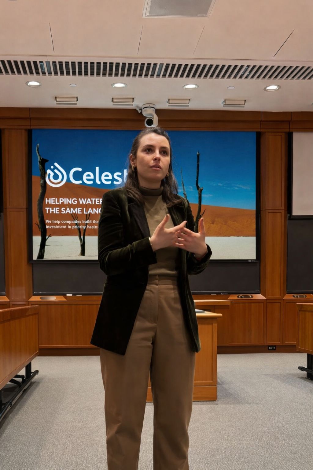 Leni presenting Celeste at Harvard Business School